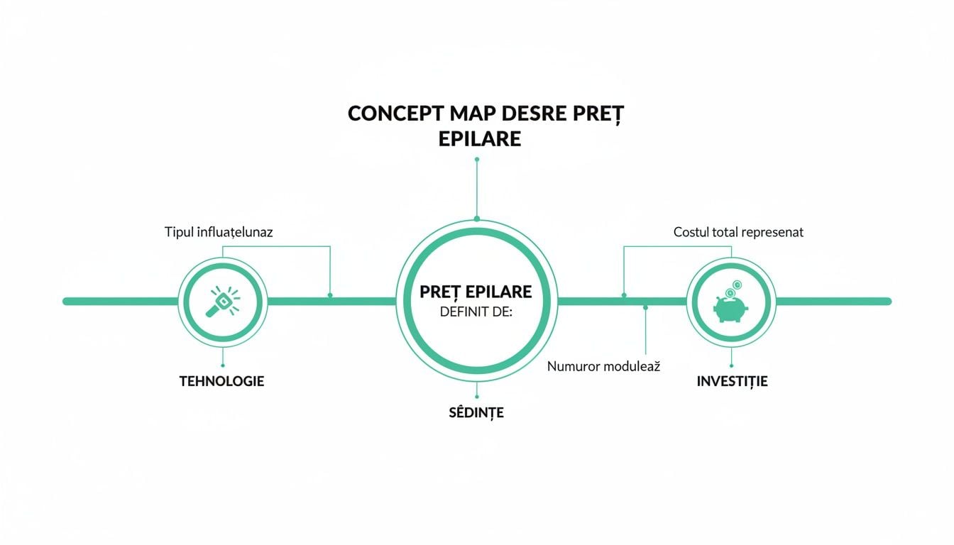 Epilare definitivă București prețuri 2026 un ghid complet al costurilor 1 O hartă conceptuală despre prețul epilării, detaliind factori ca tehnologia, numărul de ședințe și investiția necesară.