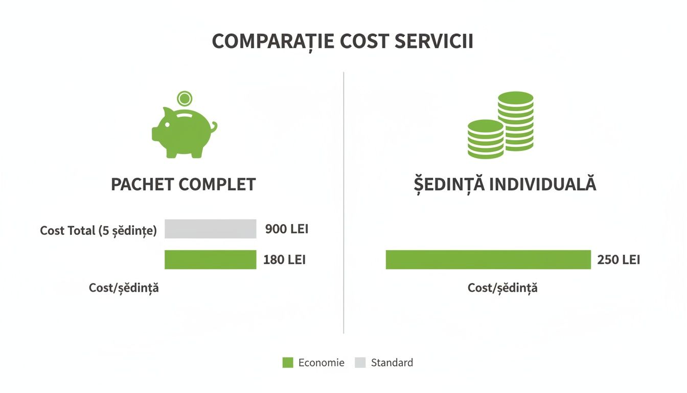 Epilare definitiva preturi 2026 un ghid complet al costurilor 3 Comparație costuri servicii de epilare definitivă: pachet complet versus ședință individuală, evidențiind economia.