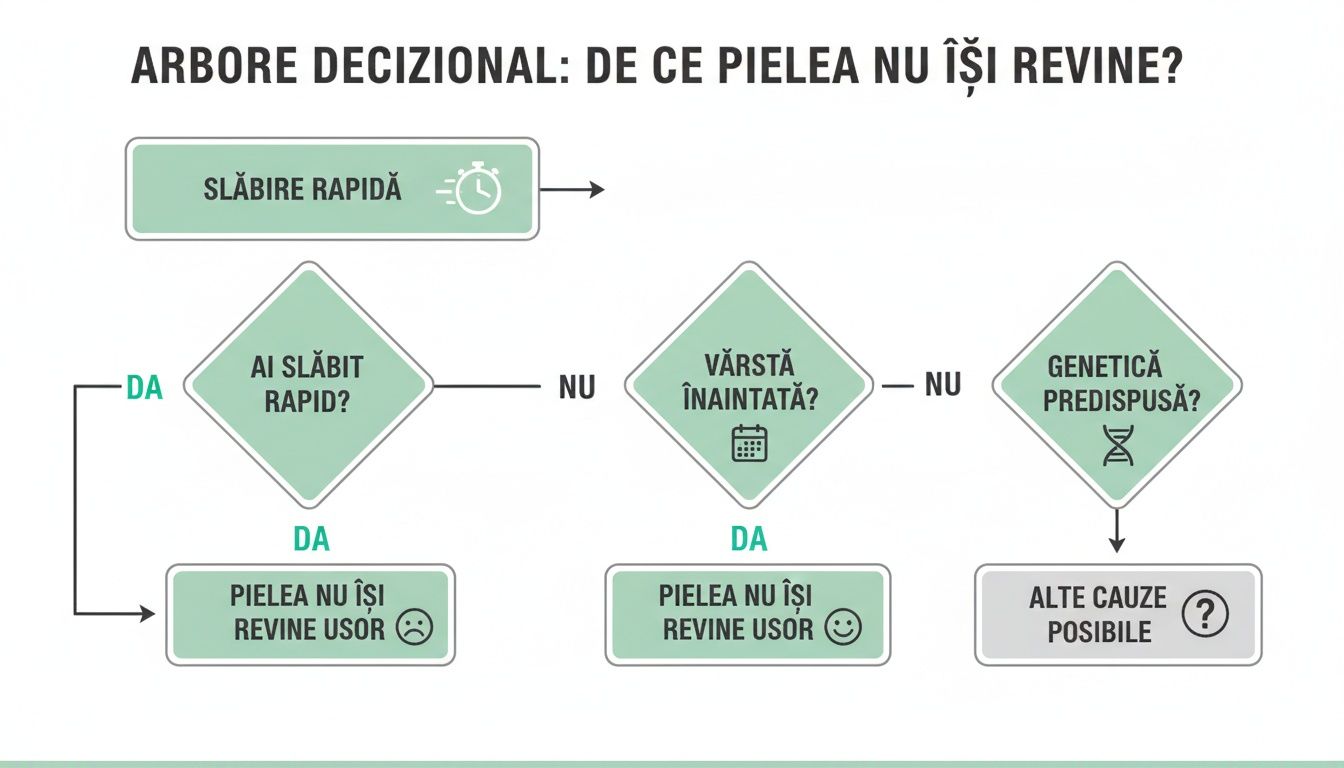 Pielea lasata dupa slabire: ghid complet pentru fermitate si tonifiere 1 Arbore decizional care explică de ce pielea nu își revine după slăbire rapidă sau cu vârsta.
